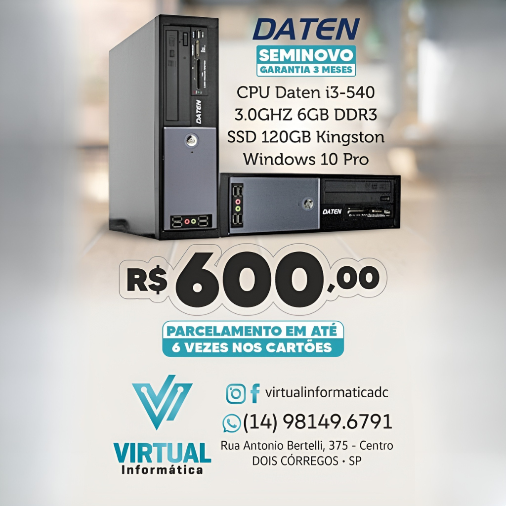 CPU Daten i3-540 3Ghz 6GB DDR3 SSD120GB  Kingston Windows 10 Pro